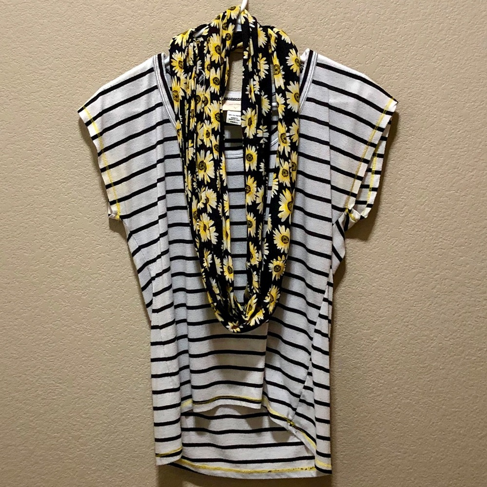 Self Esteem Black & White Striped Shirt/Scarf Set
